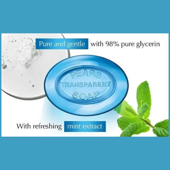 6 Pears Glycerin Soap Bars, Pure & Gentle Transparent Blue w/ Mint Extract 3.5oz - Picture 3 of 3